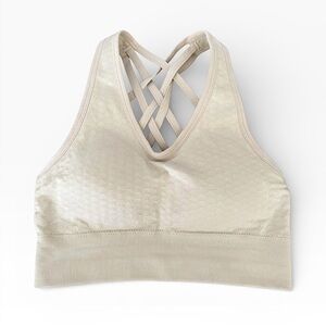 Pro-Fit Seamless Wireless Sports Bra Womens Size S Beige Stretchy Strappy Padded